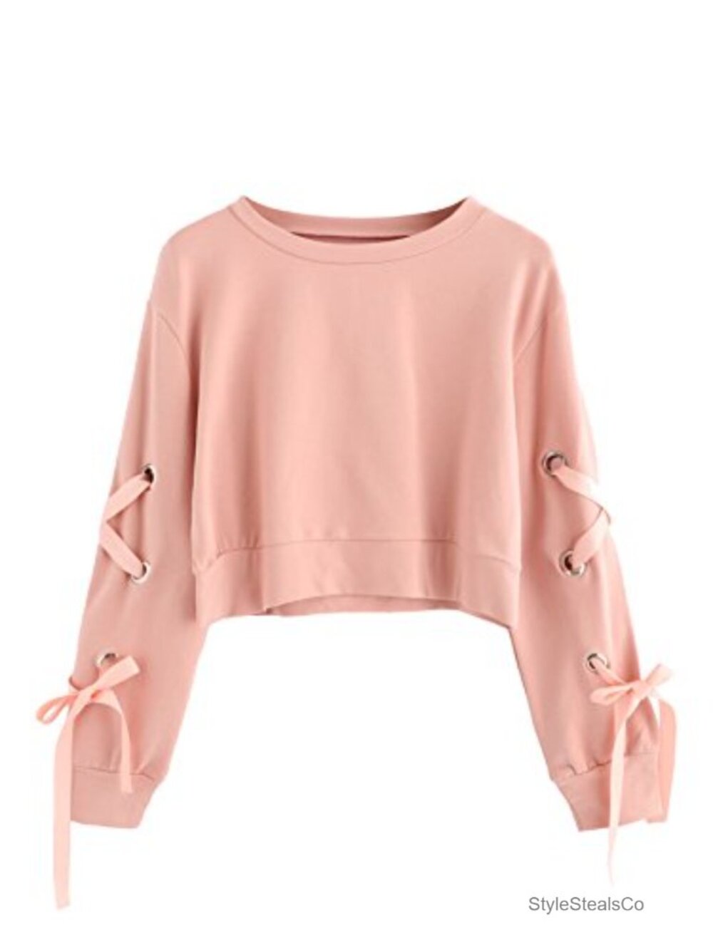 Lace Up Long Sleeve Pullover Crop Top Sweatshirt